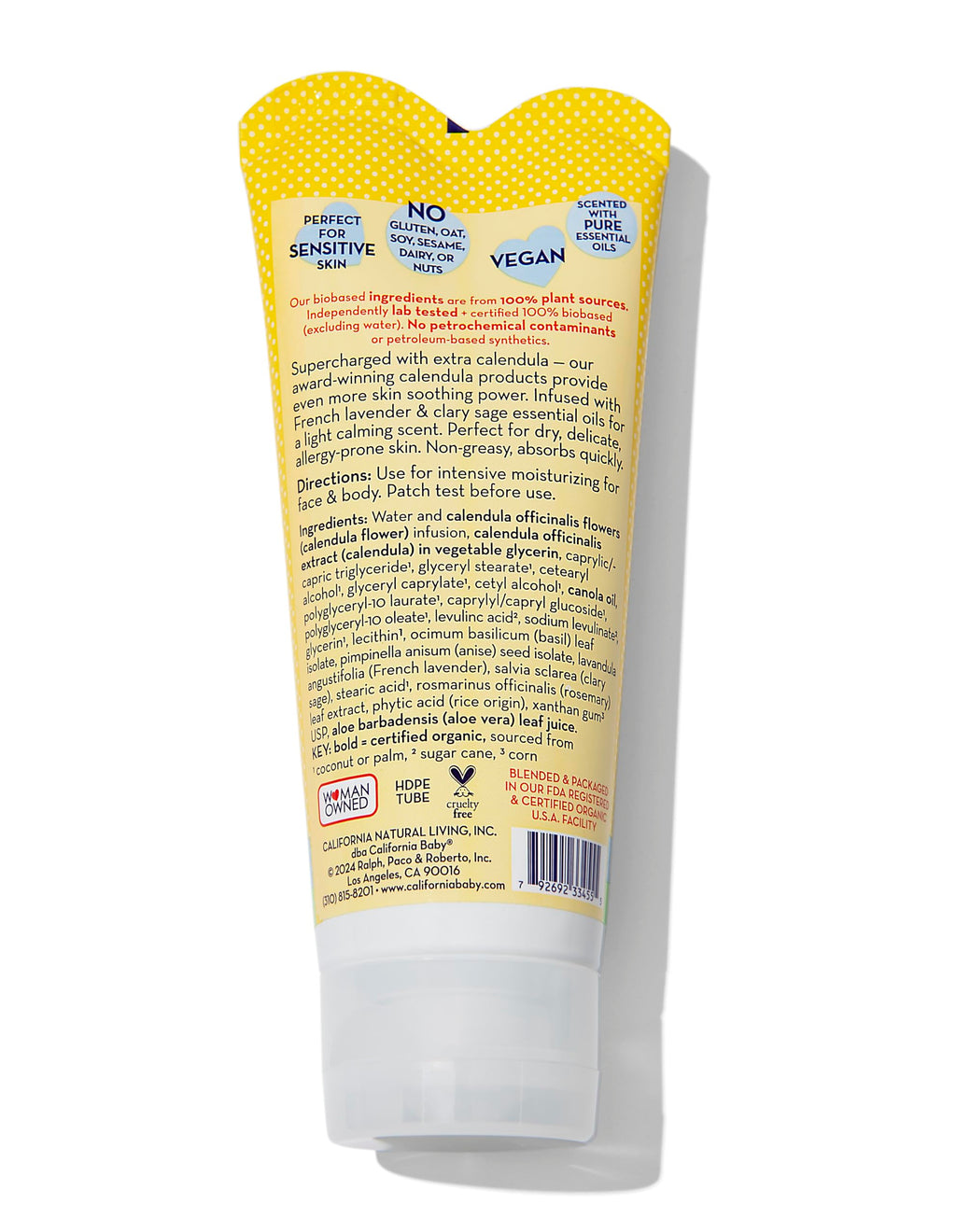 California Baby Calendula Cream | 100% Plant-Based Moisturizer | Lavender Baby Lotion | Face Moisturizer For Dry Skin | Hypoallergenic | 2.9 oz / 82g