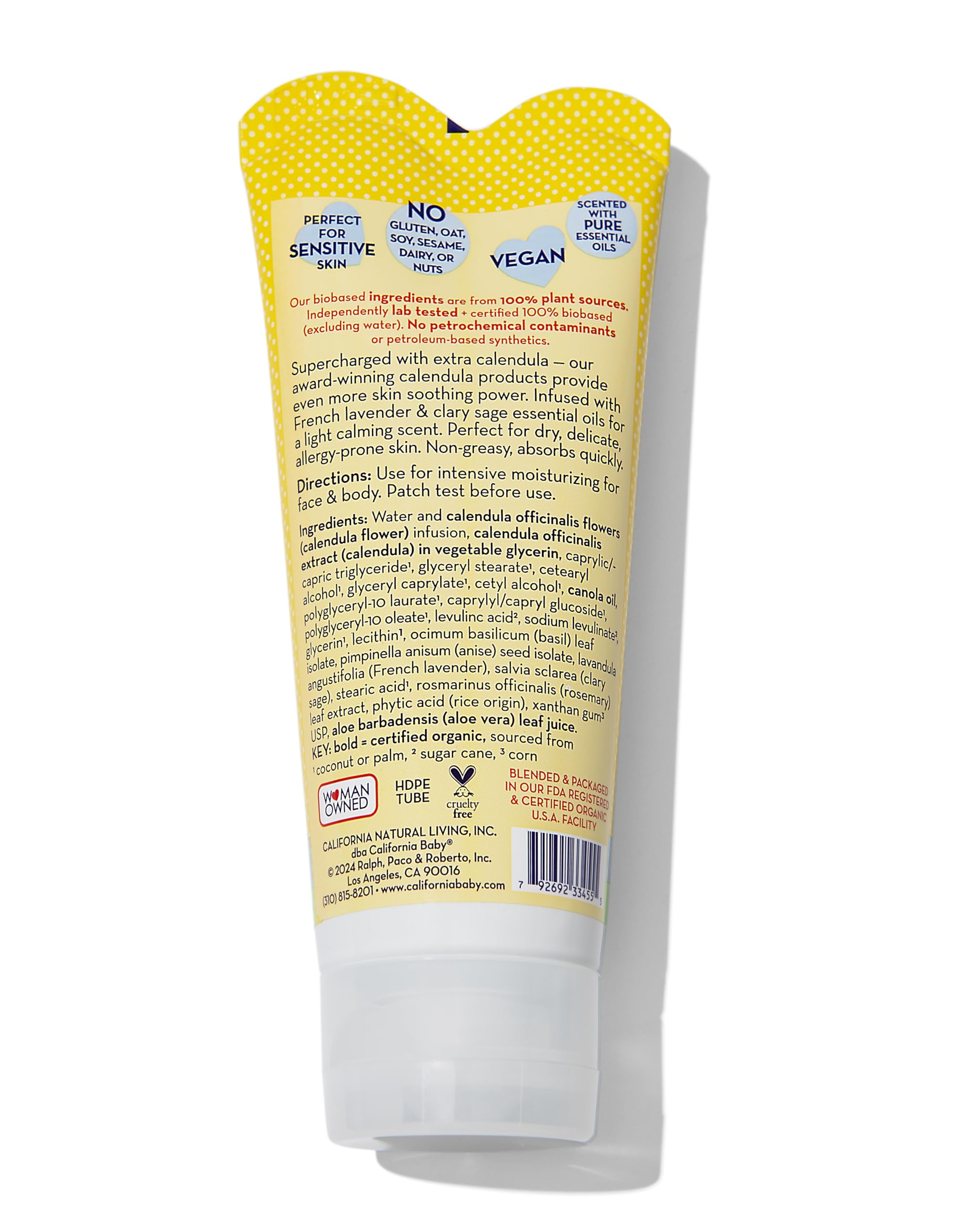 California Baby Calendula Cream | 100% Plant-Based Moisturizer | Lavender Baby Lotion | Face Moisturizer For Dry Skin | Hypoallergenic | 2.9 oz / 82g