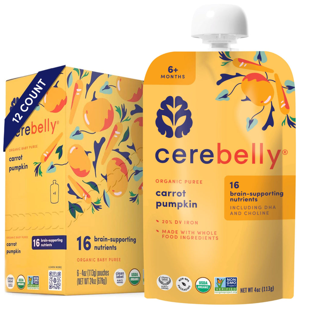 Cerebelly Organic Baby Food Pouches, Carrot Pumpkin Veggie Puree, 12ct