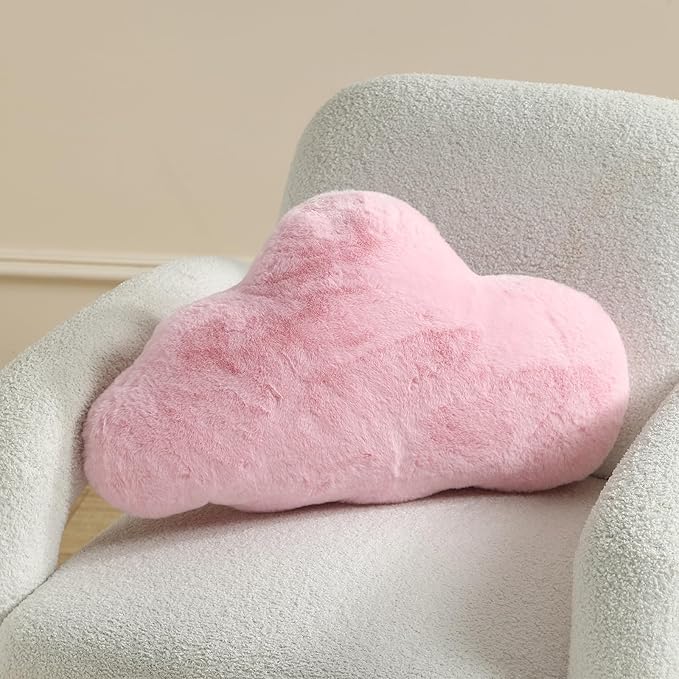 YRXRUS Cloud Pillows, Pink Cloud Shaped Pillow, Decorative Throw Pillow Gifts, Cute Plush Room Decor, Fluffy Faux Rabbit Fur 13"x21" Pillows for Living Bedroom Kids Room