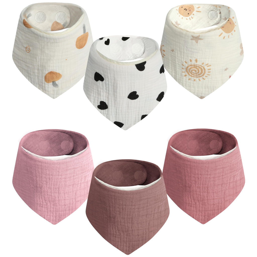 GUNTAIL Magnetic Bandana Drool Bibs 6-pack - Magnetic Closure Baby Bibs - Safe, Easy, Chic Teething Bib (Nature)