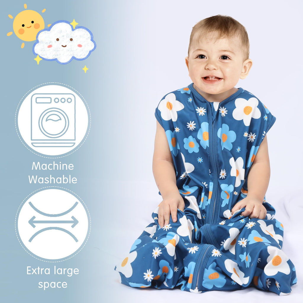 BSTOPPT 3 Pack Baby Sleep Sack 100% Rayon Cotton Baby Sleeping Bag 2-Way Zipper Toddler Wearable Blankets TOG 0.3. (Gerbera&Tulips&Pink, 12-18 Months)