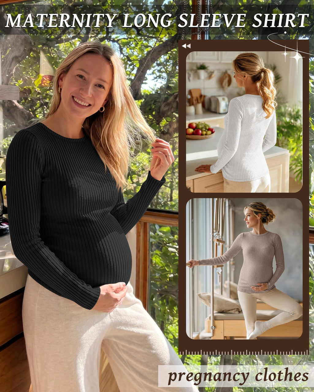 Riyiper 3 Pack Womens Maternity Shirts, 3-Color, Medium
