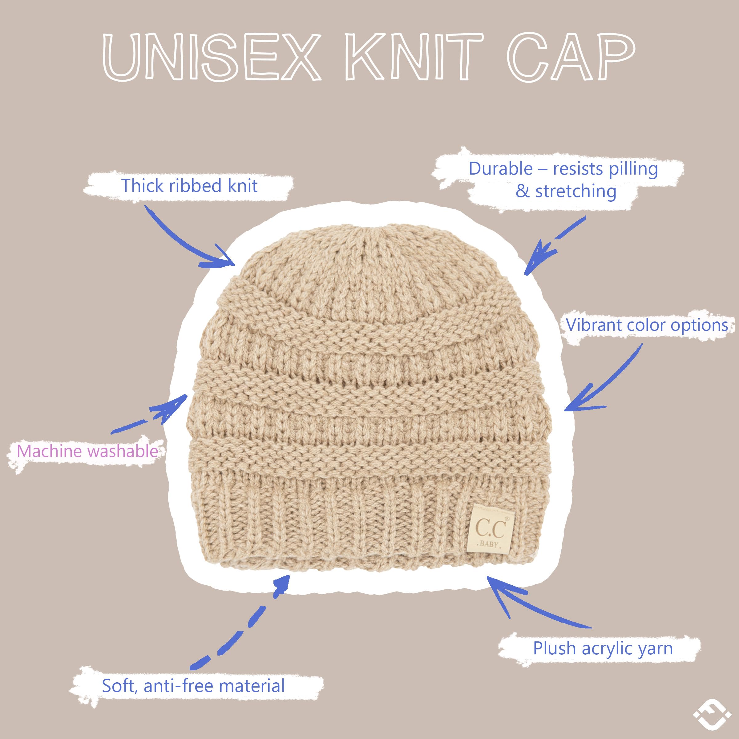 Funky Junque Baby Winter Hat – Cute Newborn Beanie, Infant Girl Hats 0–12 Months, Soft Knit Baby Beanies for Boys & Girls, Cozy Warm Stocking Stuffer Gift: Beige