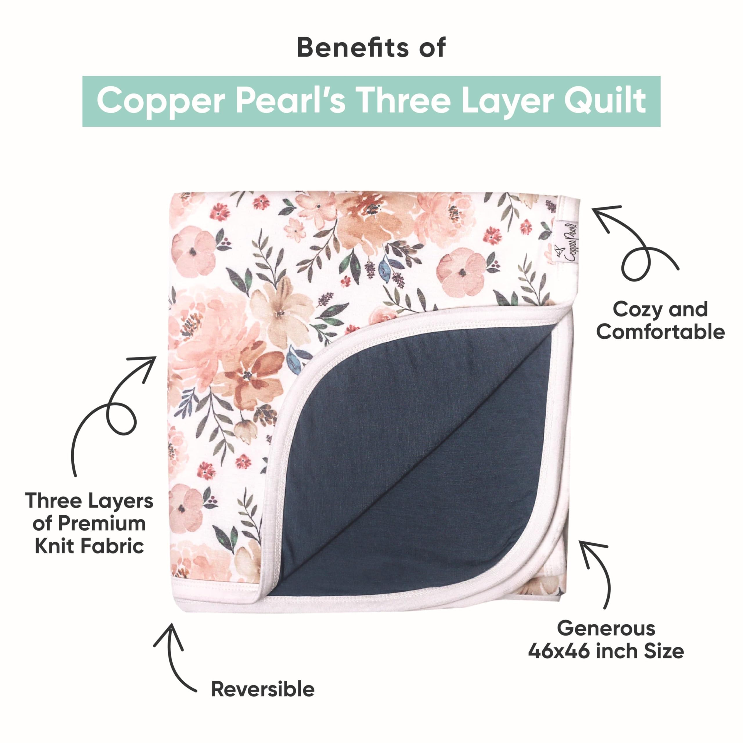 Copper Pearl 3-Layer Baby Blanket: Soft Baby Quilts for Boys and Girls | Breathable, Cozy, Toddler Blanket | Baby Quilt for Newborns | 46x46 Premium Polyester/Rayon | Vance