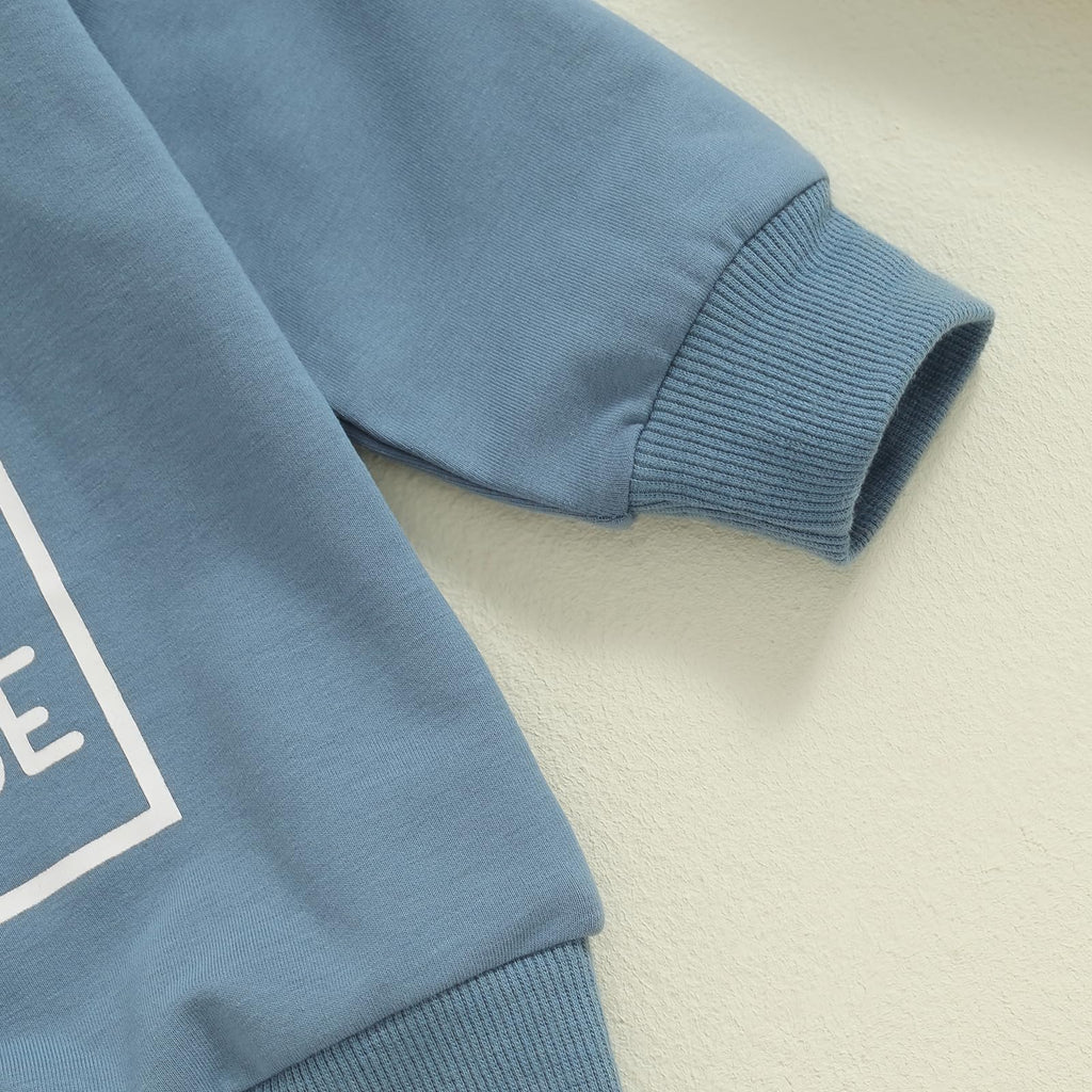 Sejardin Toddler Baby Boy Fall Winter Outfit Long Sleeve Letter Print Sweatshirts and Jogger Pants Infant Boy Clothes (Snacks Blue, 18-24 Months)