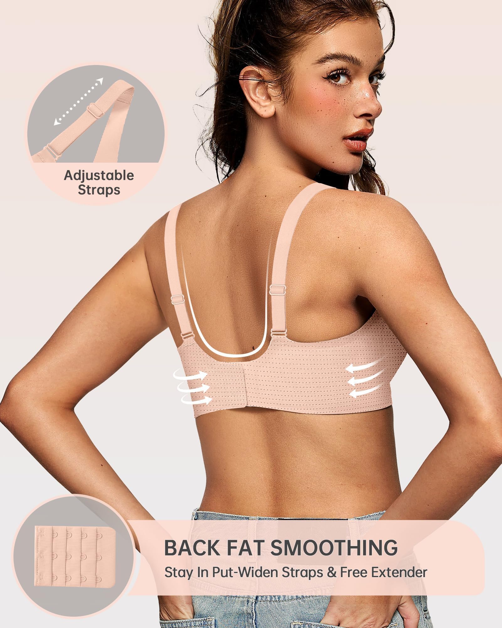 OEAK Womens Deep V Bras Wireless Comfortable Bra Supportive No Underwire Bras Tshirt Push Up Bralettes Plunge Seamless Bra Cool Nude S
