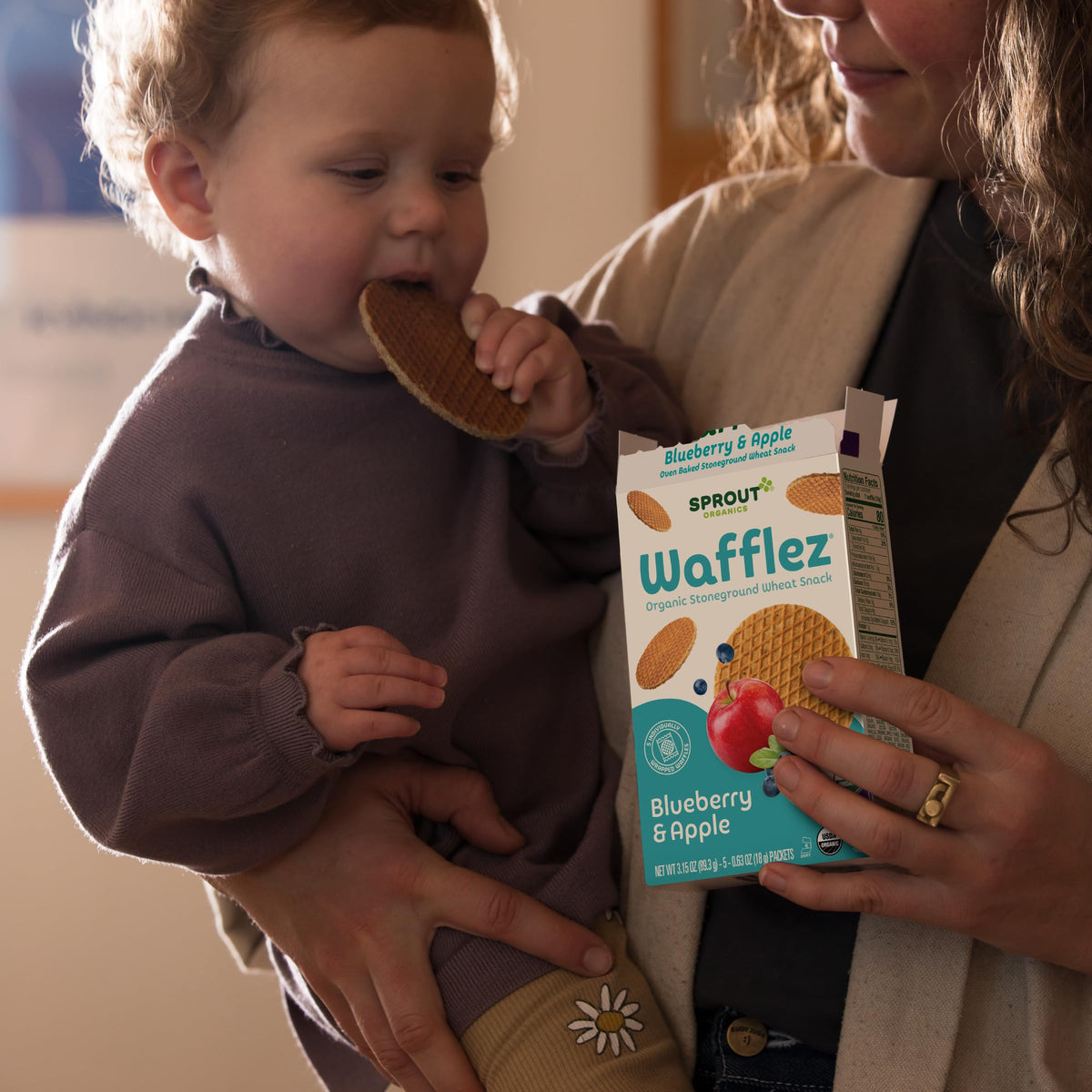 Sprout Organics, Toddler Snacks, CoComelon Blueberry Apple Wafflez, Single Serve Waffles, 50-Count