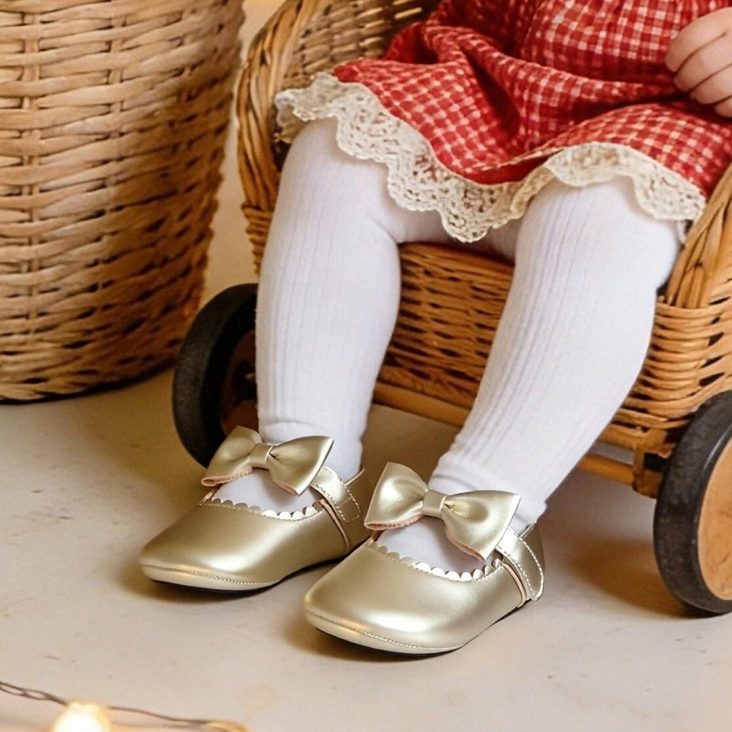 Felix & Flora Soft Sole Gold Baby Dress Shoes - Infant Baby Walking Shoes Moccasins Rubber Sole Crib Shoes(Gold,18-24 Months Infant)