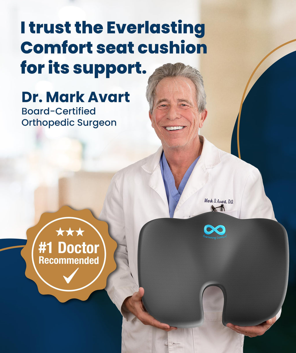 Everlasting Comfort Doctor Recommended Memory Foam Seat Cushion for Office Chairs & Car - Ergonomic Office Desk Accessories - Cushions for Tailbone Pain Relief, Sciatica (Gray, Large)
