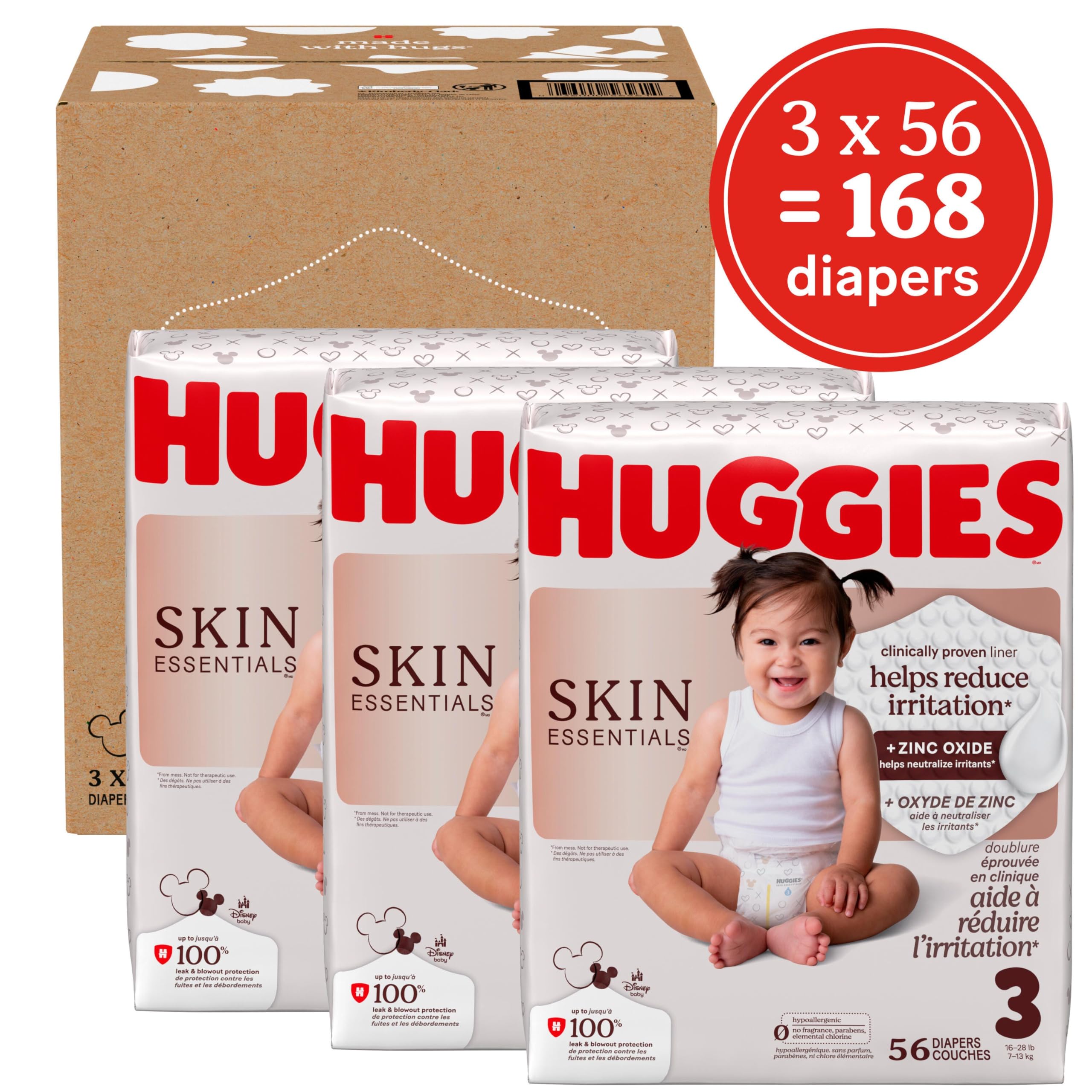 Huggies Skin Essentials Diapers Size 3, 168 Count (3 Packs of 56)