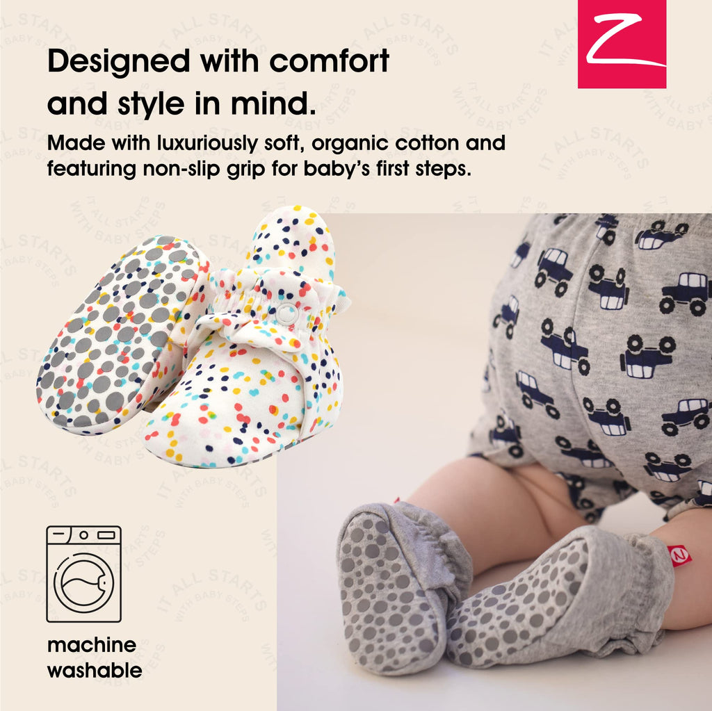 Zutano Unisex Organic Cotton Baby Booties With Gripper Soles, Confetti, 12M