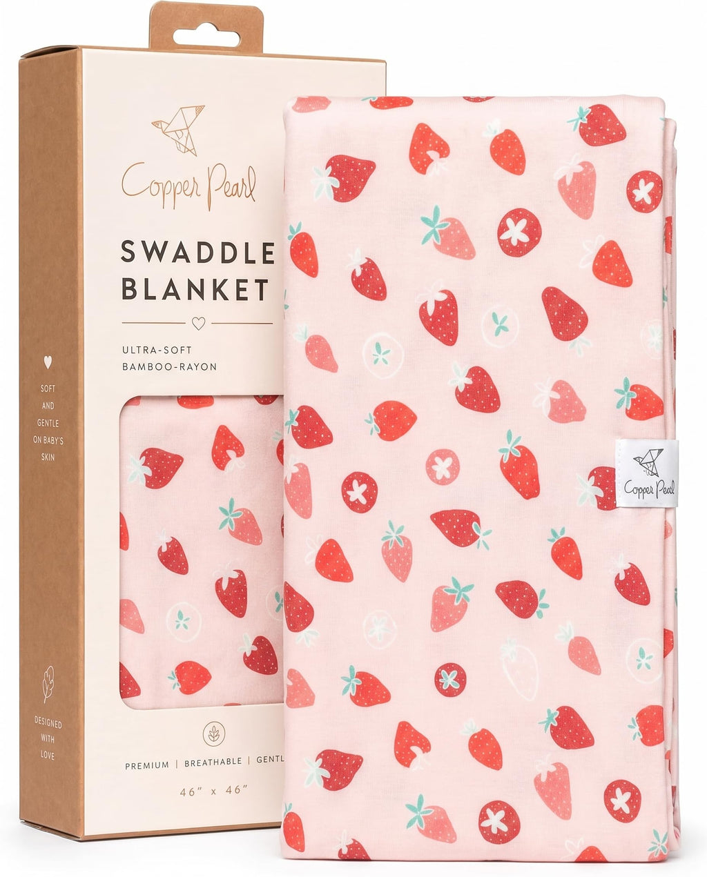 Copper Pearl Swaddle Blankets for Newborns | Soft Stretchy Receiving Blankets for Boys and Girls | Large 46 x 46 Inch Baby Blankets | Lightweight and Breathable Swaddles | Strawberry