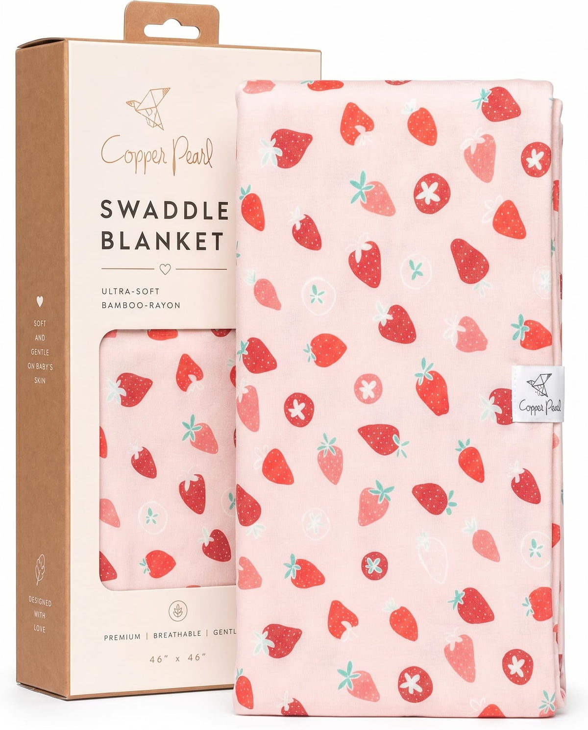 Copper Pearl Swaddle Blankets for Newborns | Soft Stretchy Receiving Blankets for Boys and Girls | Large 46 x 46 Inch Baby Blankets | Lightweight and Breathable Swaddles | Strawberry