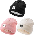 Baby Beanie Hat 3 Packs with Cute Smiley Face, Toddler Girls Boys Baby Hats Winter, Kids Winter Hat Cold Weather
