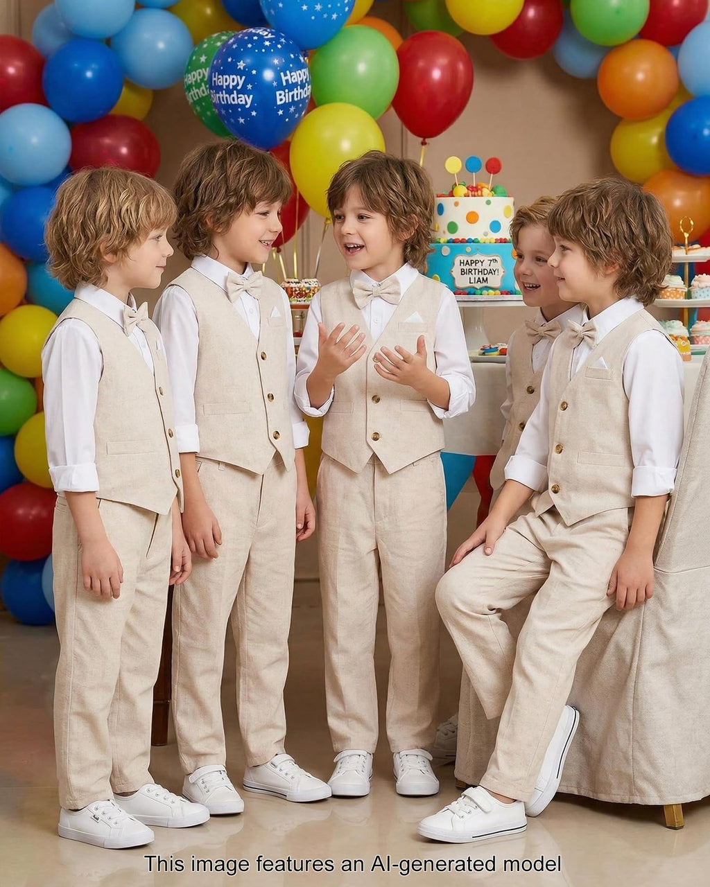 SANGTREE Boys Cotton Linen Formal Suit Linen Khaki 7-8 Years=Tag 160