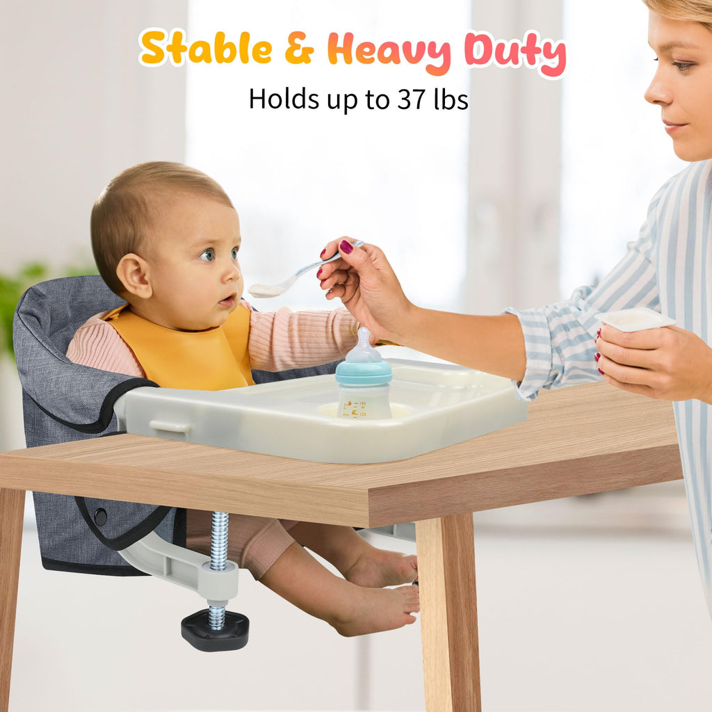 Toogel Hook On High Chair with Tray, Secure Harness & Alloy Clamp, Grey