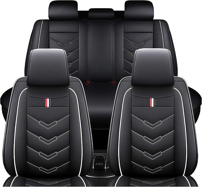Leather Car Seat Covers Fit for LR Range Rover 2022-2025, 5 Seater Waterproof and Wear-Resistant Seat Cover Interior Accessories(Full Set,Black&White)