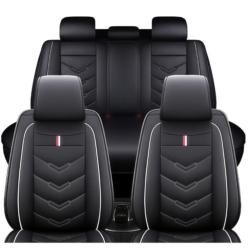 TENDER GLOW Leather Car Seat Covers Fit for LR Range Rover Sport 2023-2025, 5 Seater Waterproof and Wear-Resistant Seat Cover Interior Accessories(Full Set,Black&White)