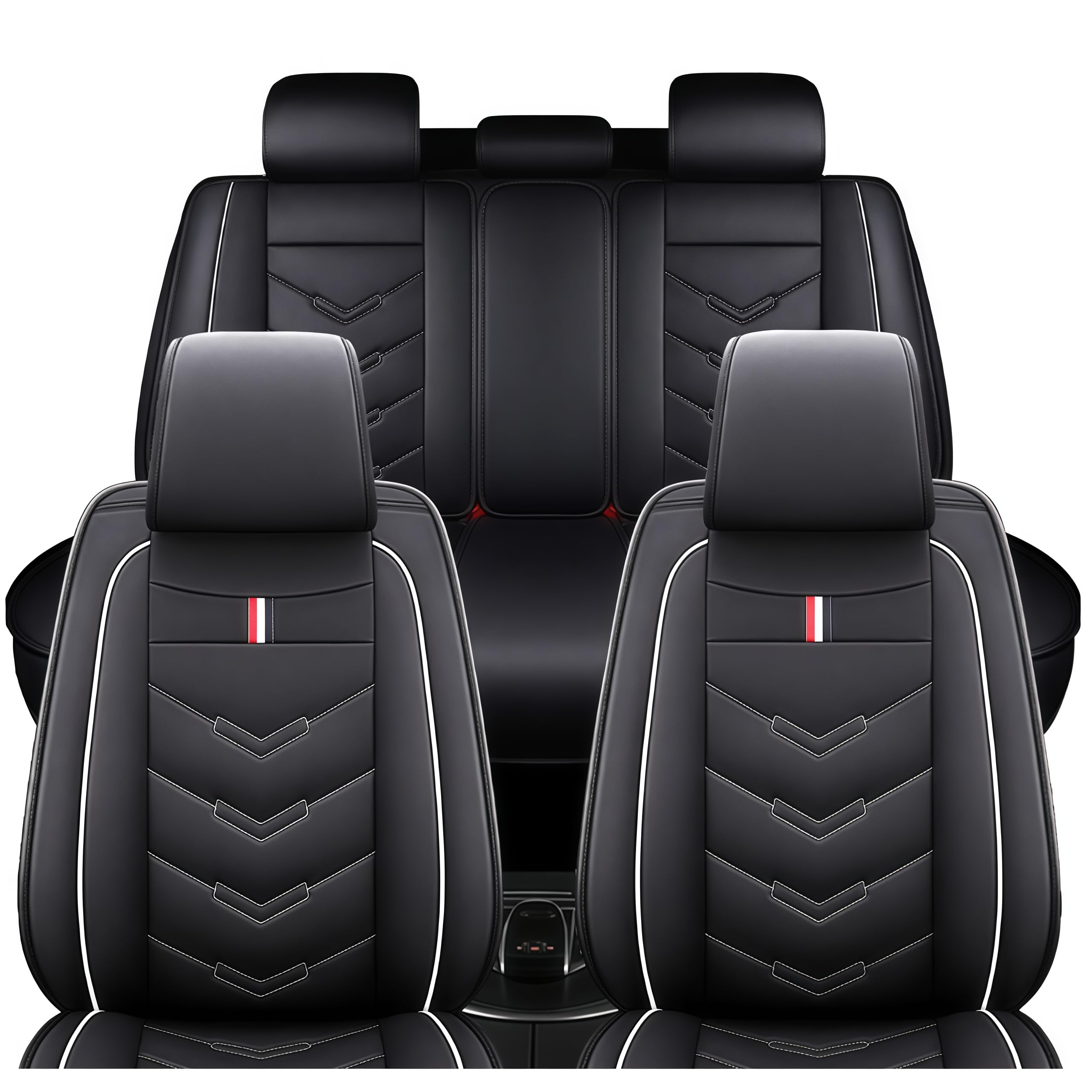 TENDER GLOW Leather Car Seat Covers Fit for LR Range Rover Sport 2023-2025, 5 Seater Waterproof and Wear-Resistant Seat Cover Interior Accessories(Full Set,Black&White)