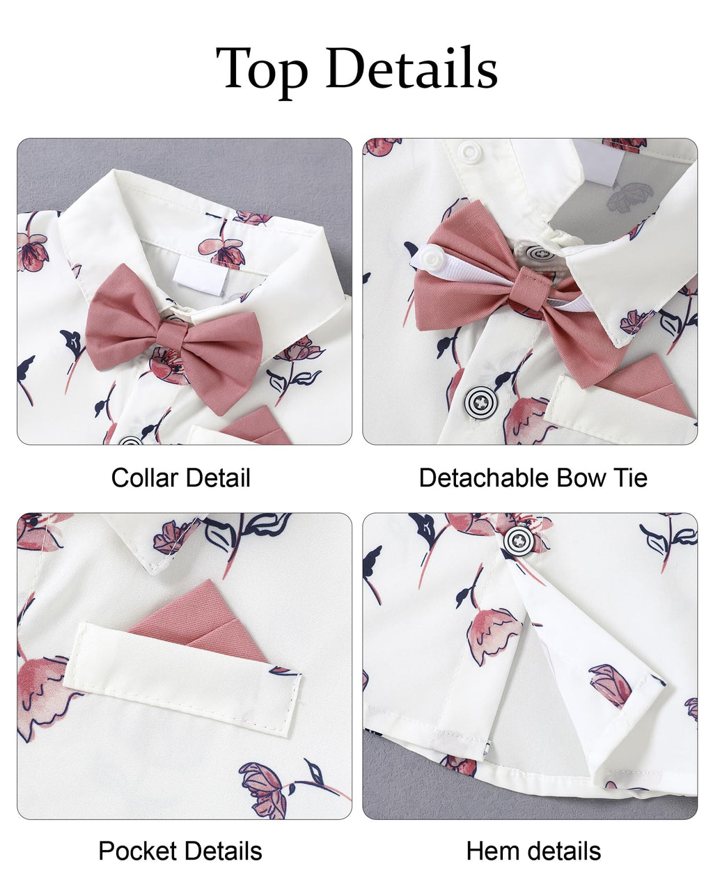 nilikastta Baby Boy Outfit Suits Toddler Wedding Outfit Boy Pink Short Dress Shirt With Bowtie/Suspender Pants 2-3T.