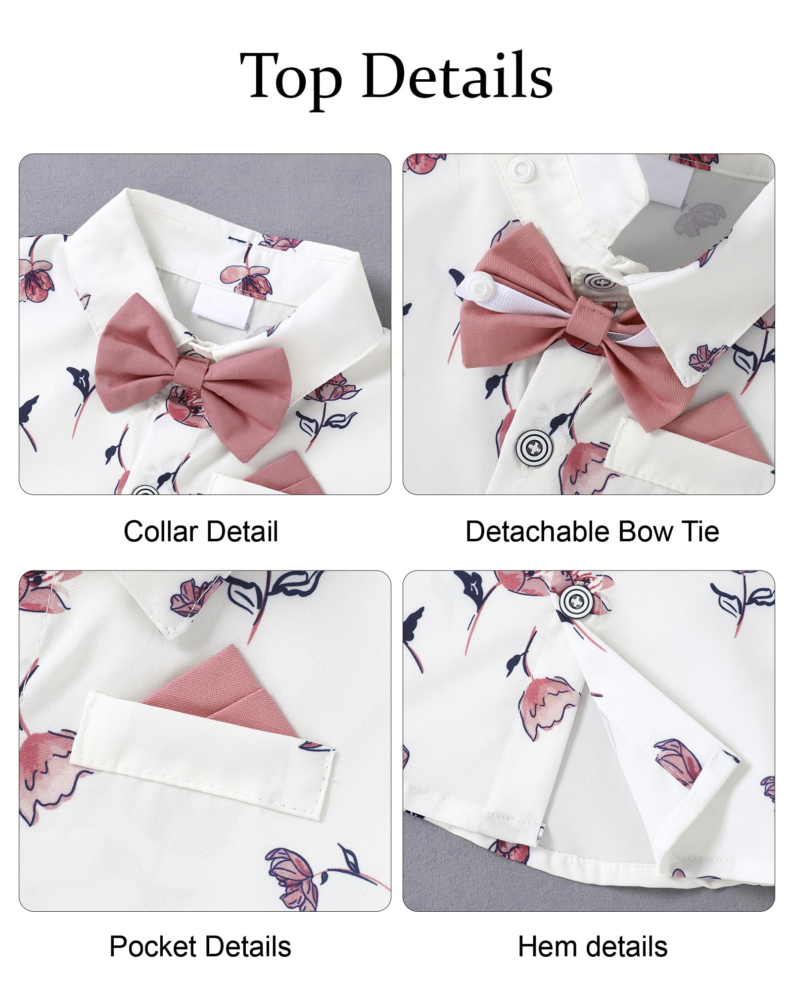 nilikastta Boy Dress Clothes Gentleman Wedding Outfits Pink Short Dress Shirt With Bowtie/Suspender Pants 5-6Years.