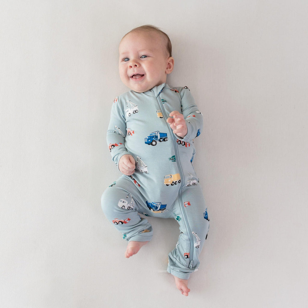 KYTE BABY Infant and Toddler Dual Zipper Romper, Ultra-Soft Rayon Made From Bamboo Sleeper, Boys and Girls Pajamas (3-6 Months, Construction)