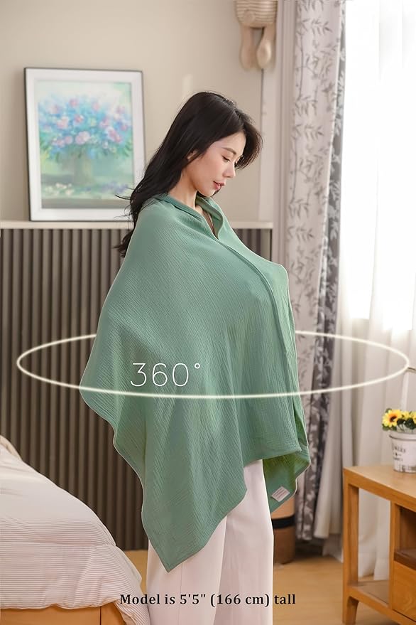 2-Pack Nursing Covers for Breastfeeding, 100% Organic Cotton Muslin Breastfeeding Cover, Multi-Use Nursing Scarf, Car Seat Canopy, Stroller Cover, Soft Breathable Baby Blanket Green