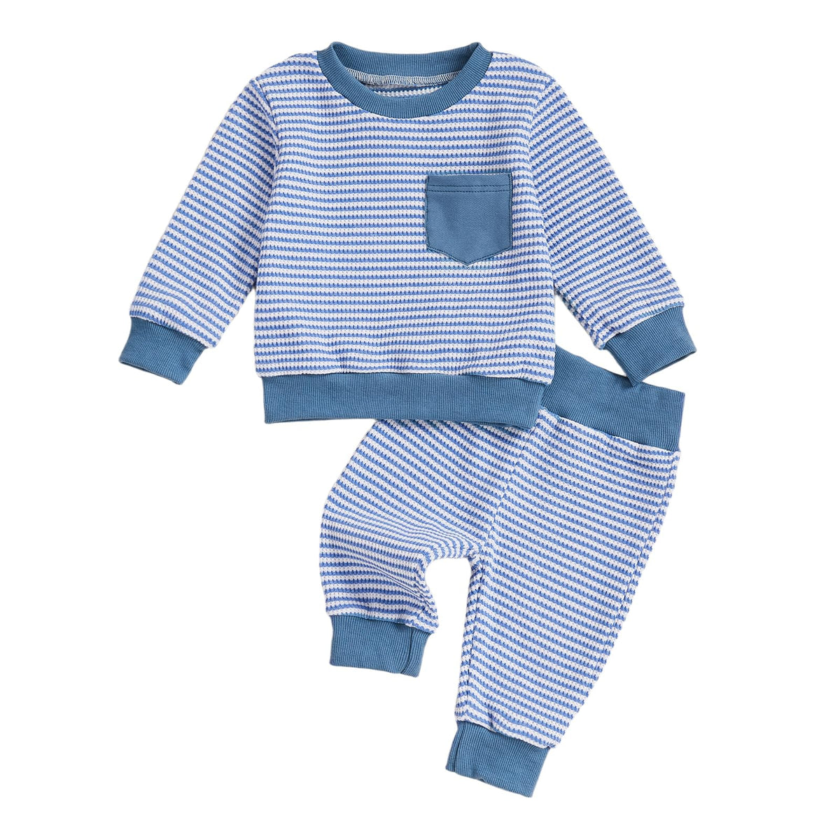 Fufuriprefer Toddler Baby Boy Fall Clothes Waffle outfit Long Sleeve Top Jogger Pant Set (B-Army Green, 12-18 Months)