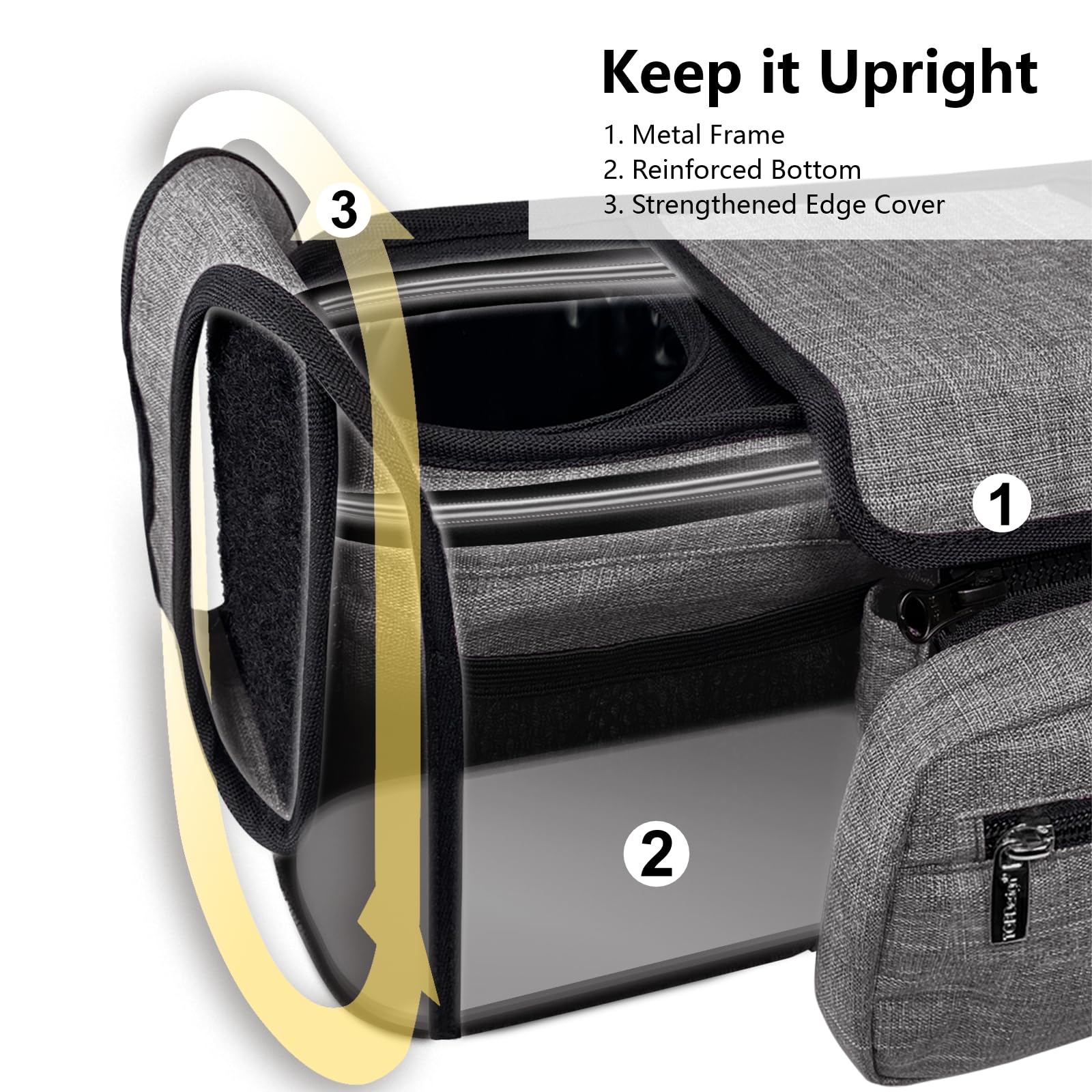 TOPDesign Universal Baby Stroller Organizer, Double Stroller Caddy with Detachable Mesh Bag & Heightened Insulated Cup Holders & Non-Slip Secure Hooks Accessories, Fits Most Strollers (Blue)