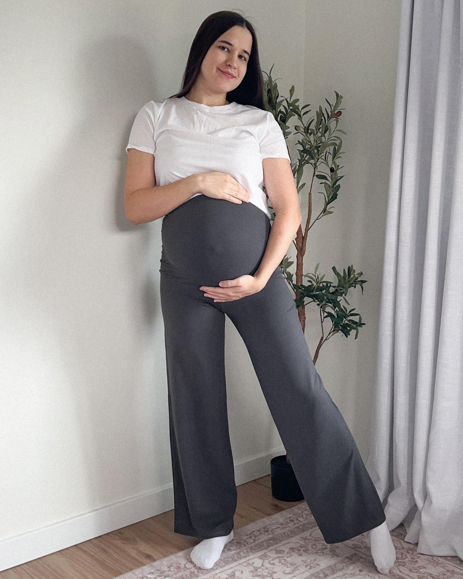 G4Free Pregnancy Pants Maternity Work Pant Casual,Dark Gray,L,Tall