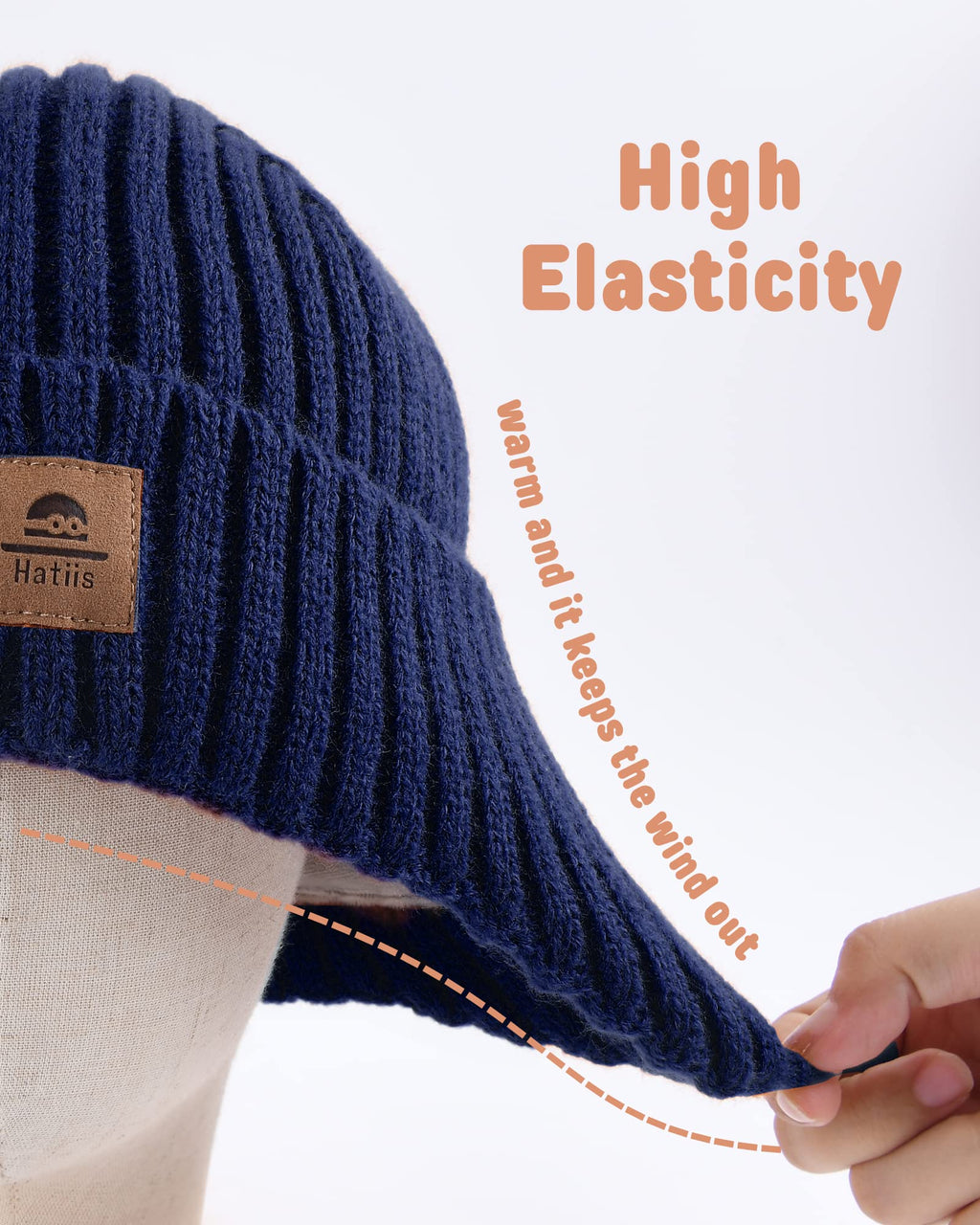 Baby Beanie Fleece Lined Toddler Winter Hat with Ear Flaps Little Girls Boys Warm Hats Cute Beanies for Kids Navy