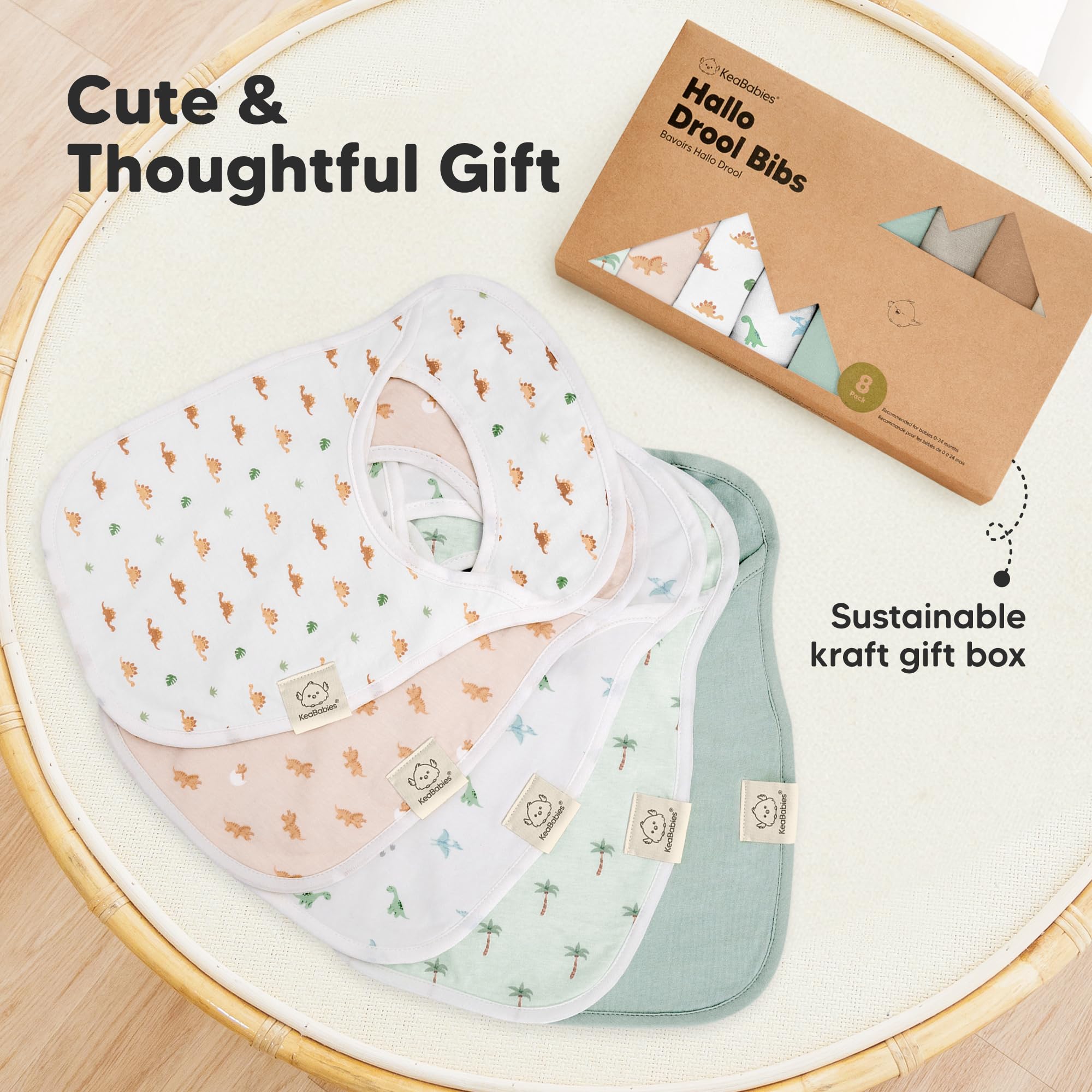 KeaBabies 8-Pack Bibs for Baby Girls, Boys, Pullover Baby Bibs (Roarsome)