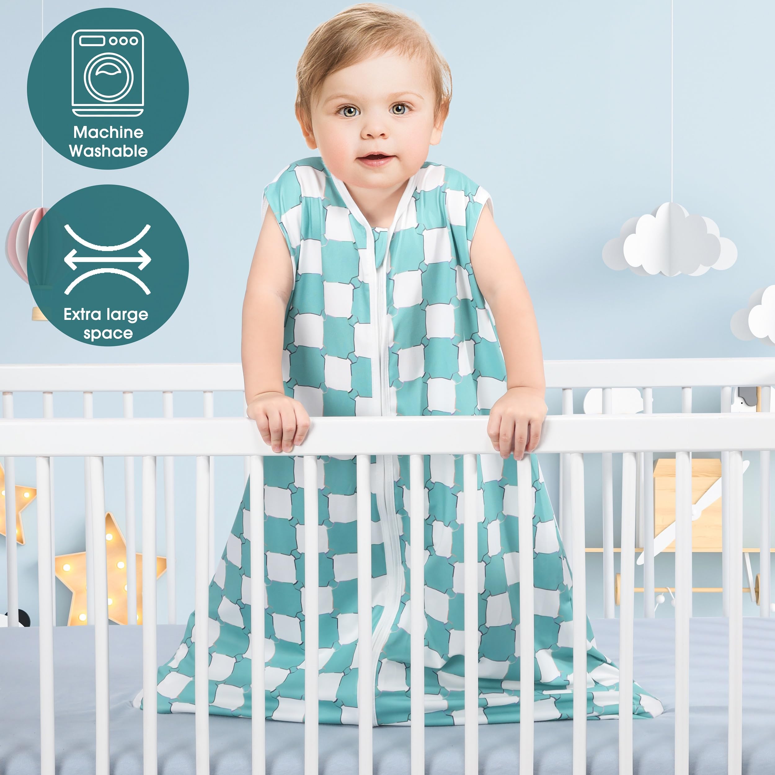 GUNTAIL Baby Sleep Sack 12-18 Months 3 Pack Baby Wearable Blanket 100% Rayon Cotton 2-Way Zipper Toddler Sleeping Sack.Comfy Soft Lightweight TOG 0.3 (Bohemia&Checkered&Blue,)