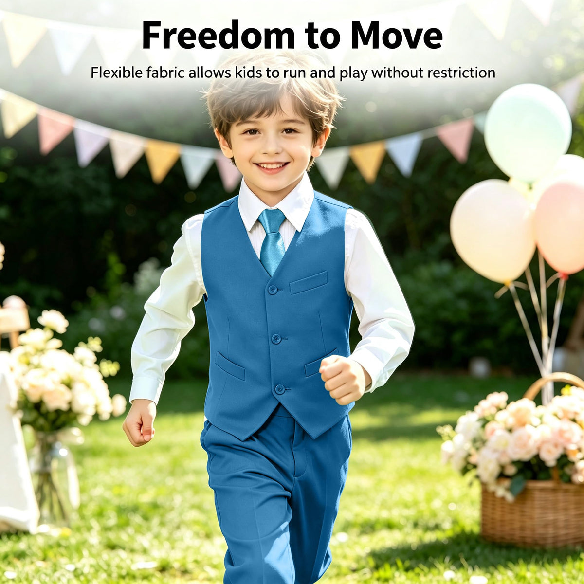 Boys Suit Vest Set Formal Dress Suits Wedding Outfit, Teal Blue, Size 16