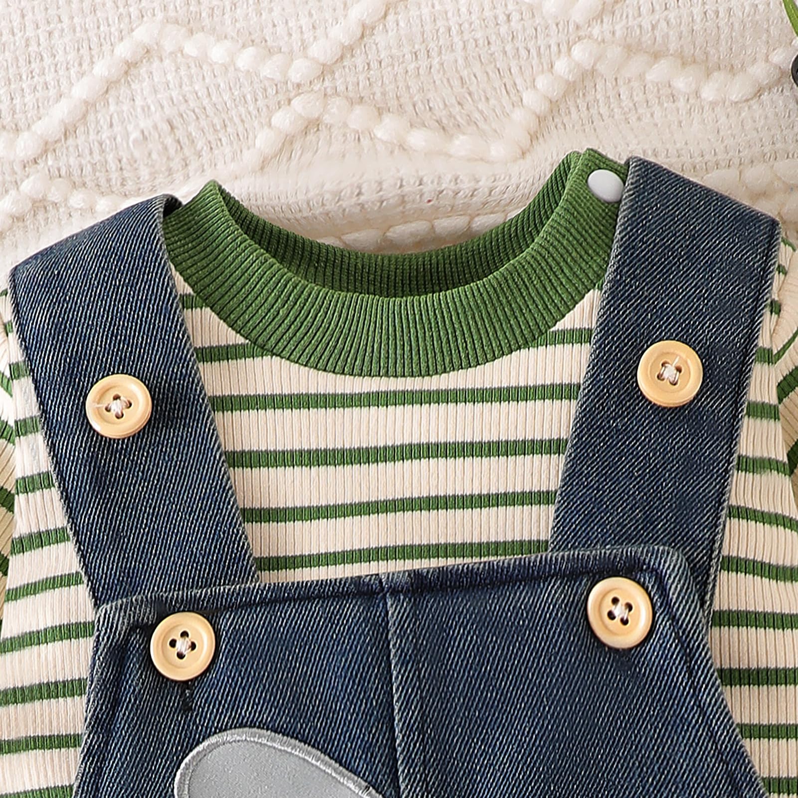 9-12 Month Boy Clothes Baby Fall Winter Outfits Infant Long Sleeve Striped Romper Cute Dog Cartoon Button Jeans Overalls Pants Set Green 9-12 Months