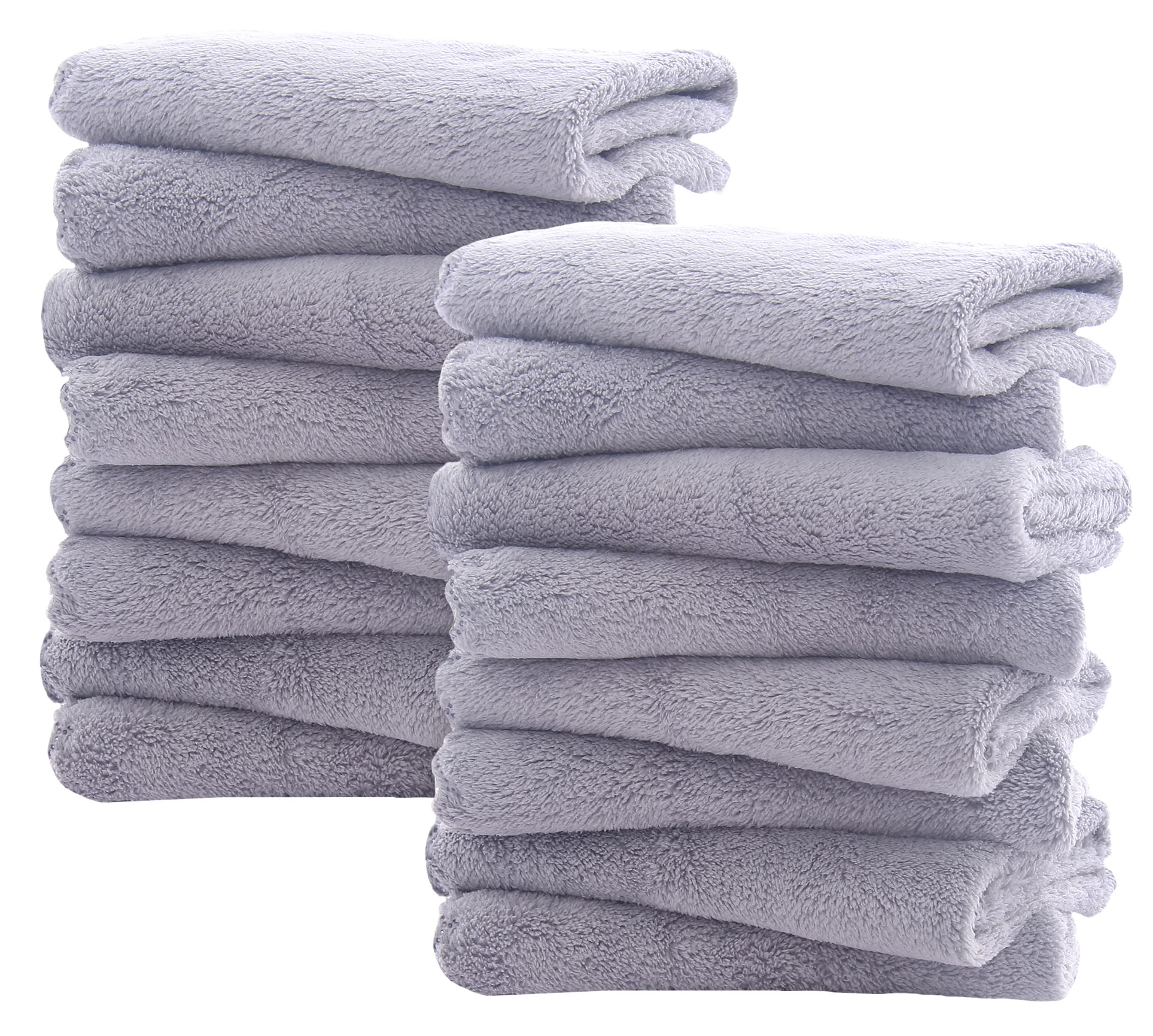 Spotted Play 16 Pack Burp Cloths for Baby - 20" x 10" Ultra Absorbent Coral Fleece Burping Cloths, Newborn Towel - Milk Spit Up Rags - Grey