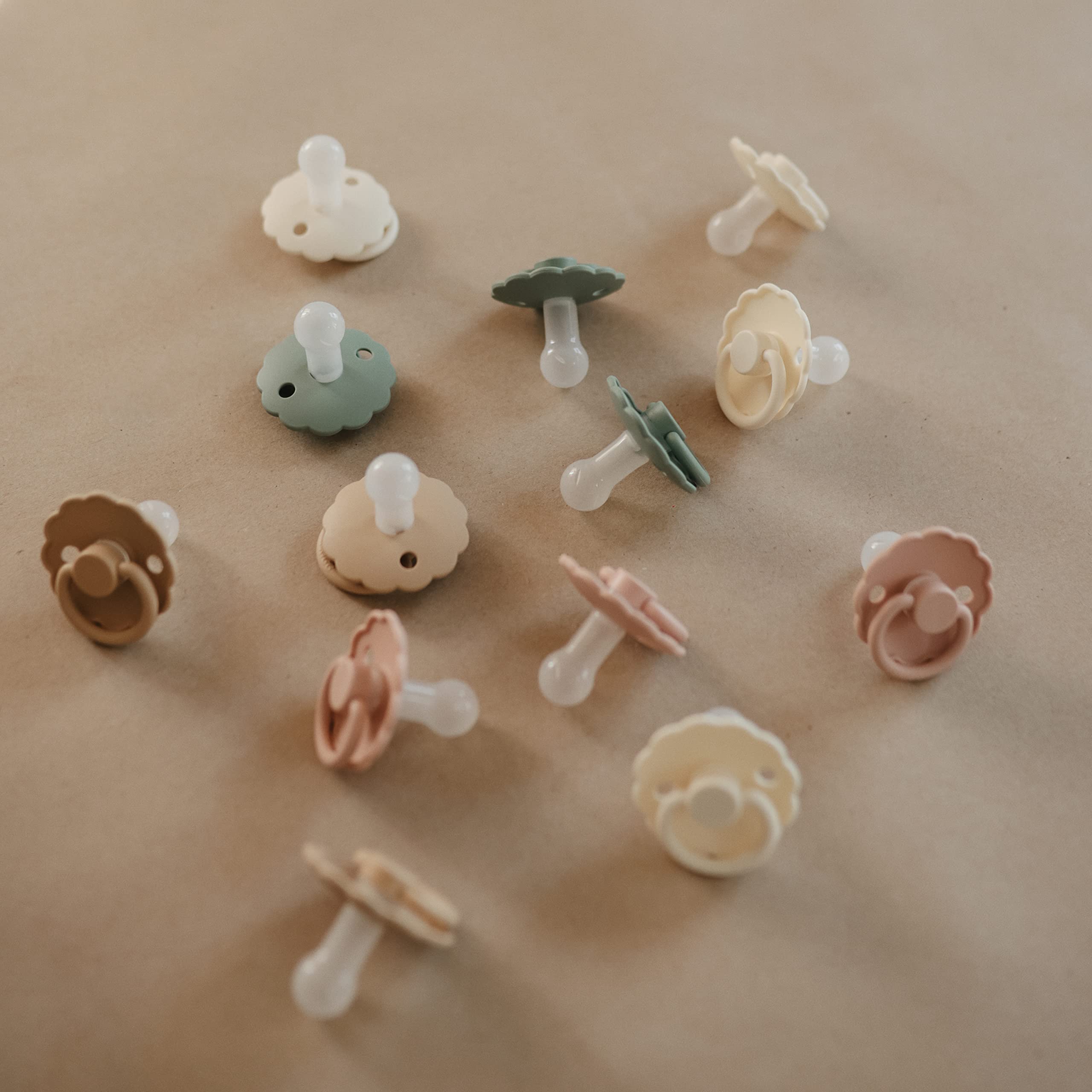 FRIGG Daisy SilkySoft Silicone Baby Pacifier | Made in Denmark | BPA-Free (Biscuit/Lily Pad, 0-6 Months)