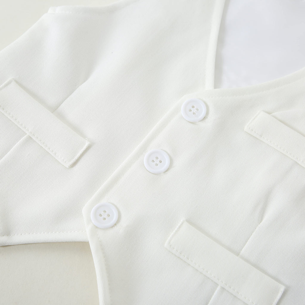 DISAUR Baby Boy Suspender Outfit Baby Formal Outfit Boy Long Sleeve Infant White Shirt White Vest Pants Bow Tie 6 9 Months