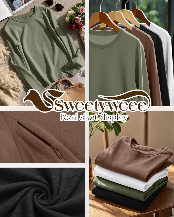 4 Pack Women's Nursing Breastfeeding Tops, Long Sleeve Maternity Shirts Loose Fit Hidden Zipper Pregnancy Clothes
