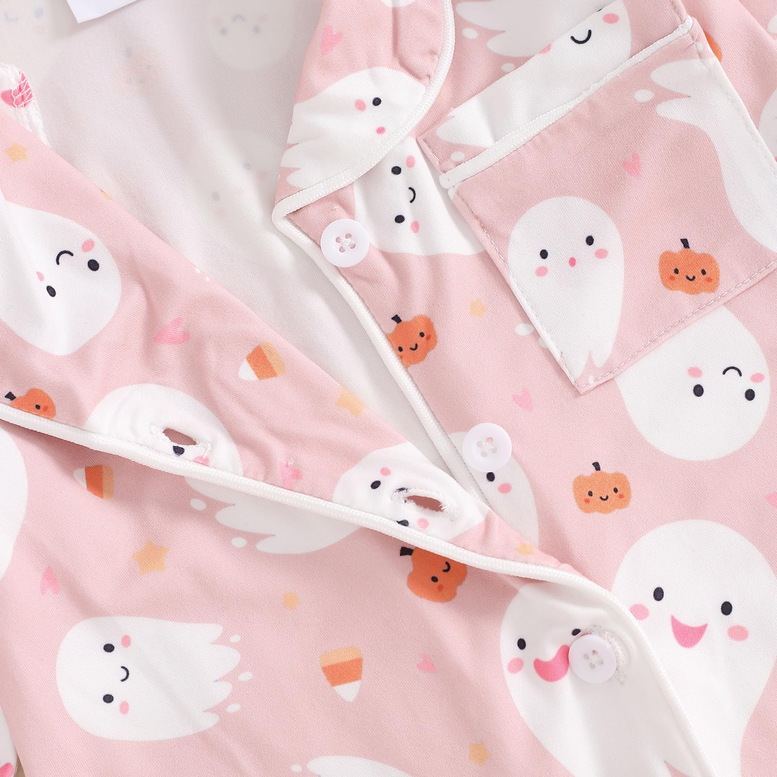 Balaflyie Baby Girl Button Down Pajamas Romper One-Piece Jumpsuit Long Sleeve Sleeper Infant Sleepwear (Ghost&Pink,18-24 Months)
