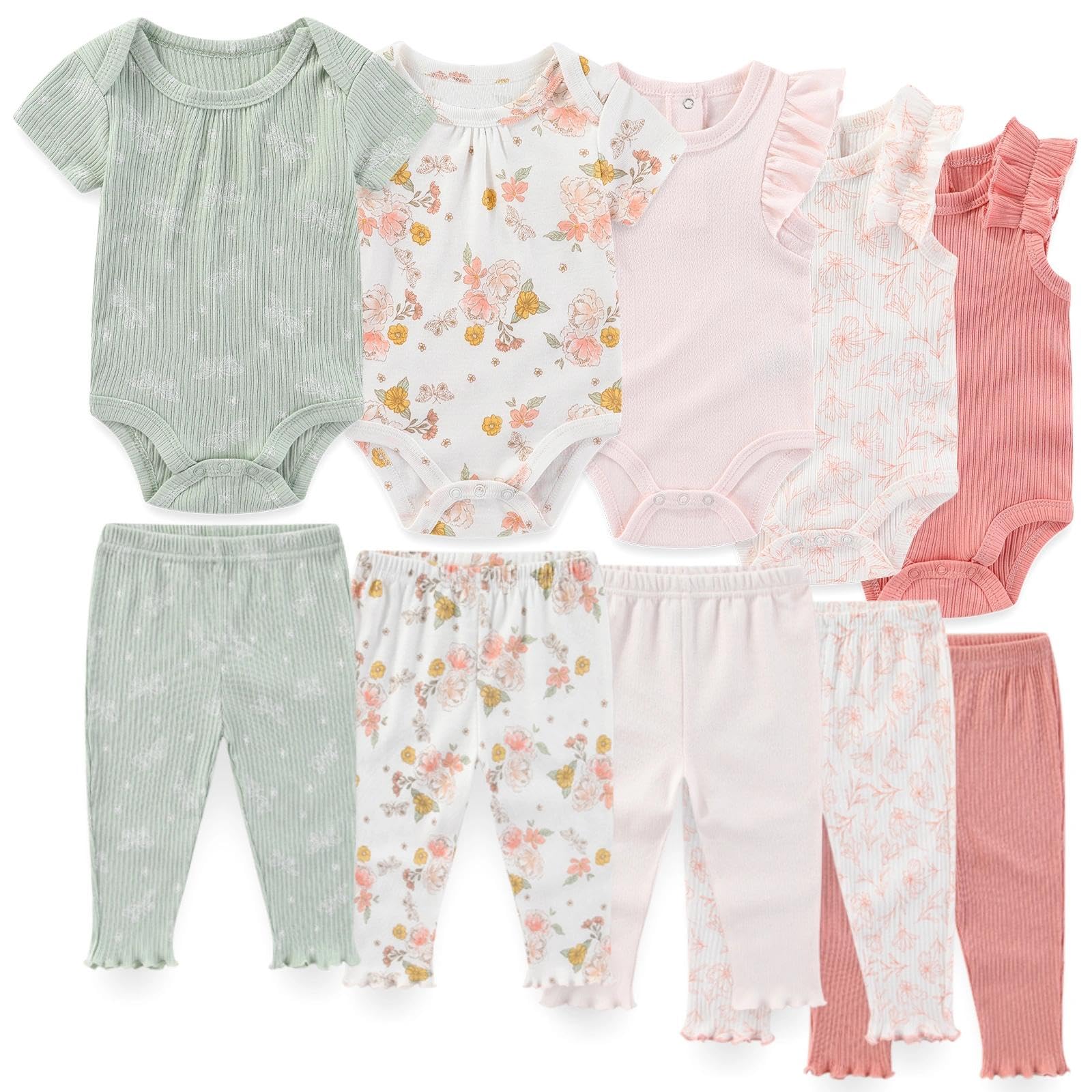 JELYLOVE 10 Pack Baby Boy Girl Bodysuits And Pants Sets New Born Outfits