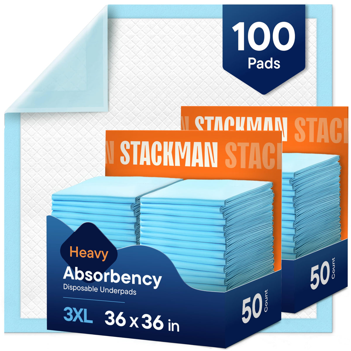 Chucks Pads Disposable Adult Underpads [100-Pack] 36"x36" XXXL Super-Absorbent Incontinence Bed Pads – Large Leak-Proof Mattress Protector Pee Pads for Adults, Seniors, Kids & Pets
