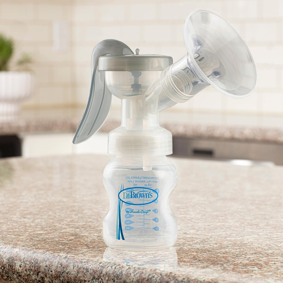 Dr. Brown’s Manual Breast Pump with SoftShape 100% Silicone Shield (B, 25mm flange) & Anti-Colic Options+ Wide-Neck Baby Bottle 5 oz/150 mL, with Level 1 Slow Flow Nipple
