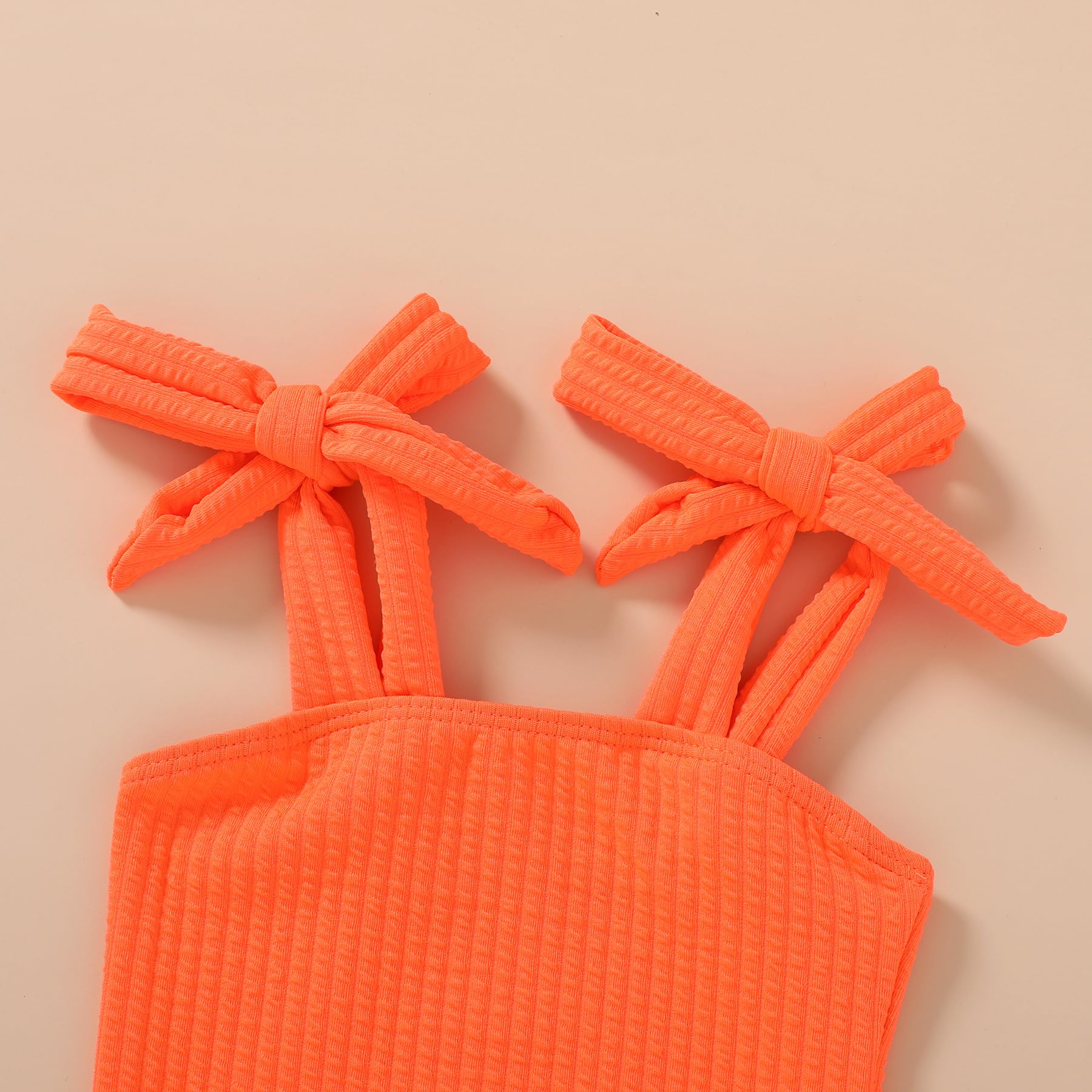 Happy Town Toddler Swimsuit Girl Solid Color Stripe One-Piece Baby Bathing Suits (Solid Bright Orange, 6-9 Months)