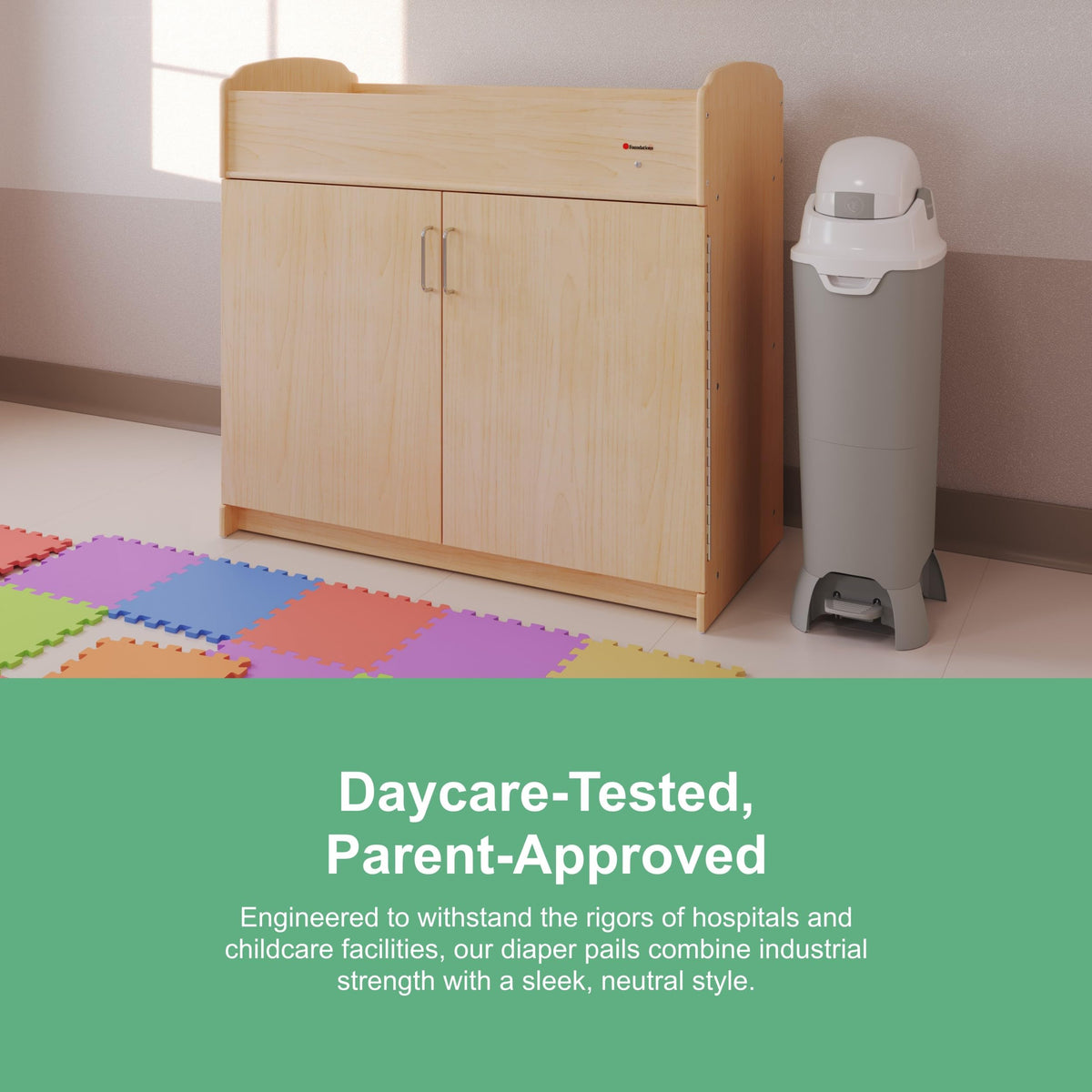 Foundations Hands-Free Tall Diaper Pail with Airtight Lid, Gray
