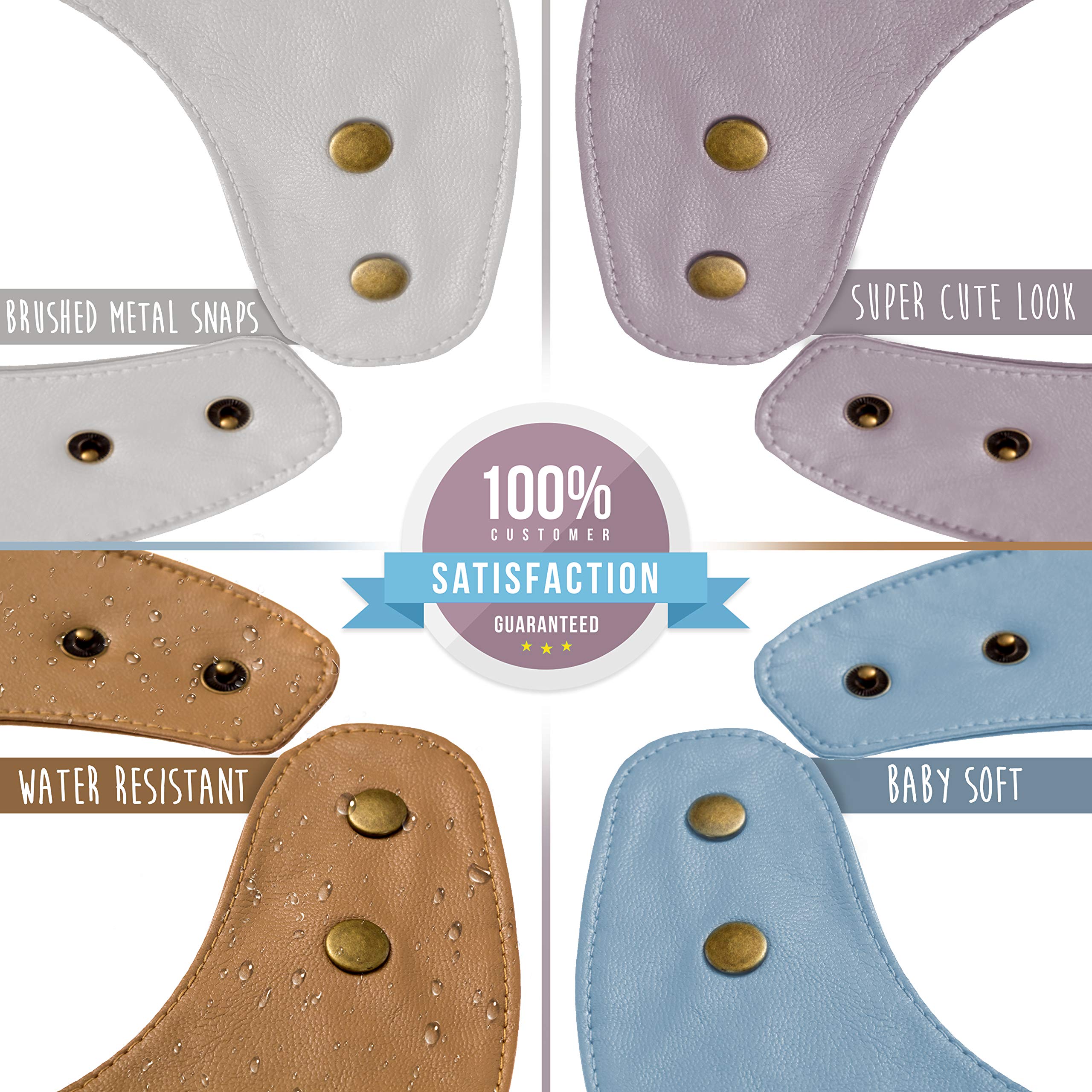 Bleu La La Vegan Leather Easy Clean Baby Bibs with Pocket and Snaps for Infants 0-12 Months (Steel Blue + Grey)