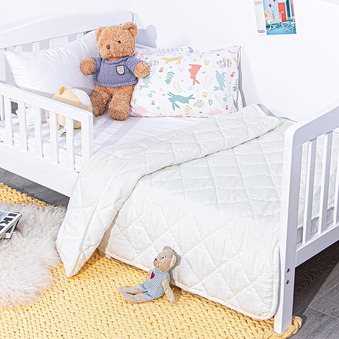 NTBAY Down Alternative Toddler Comforter, Lightweight and Warm Solid Color Baby Crib Quilted Blanket, 39x47 inches, White