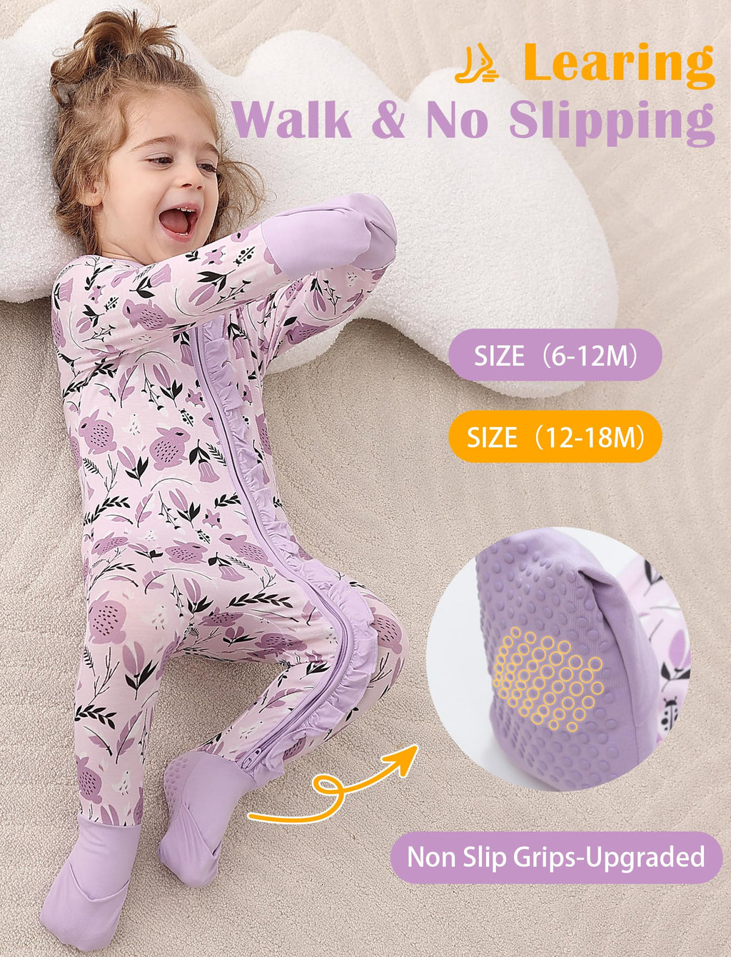 JunNeng Baby Girl Viscose from Bamboo Sleeper Pajamas with Mitten Cuffs 3-6M