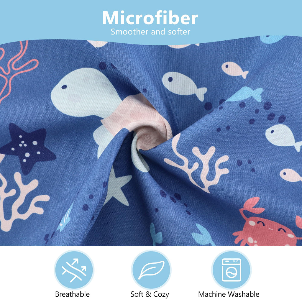 TILLYOU Toddler Pillowcase 2 Pack with Envelope Closure,13" x 18" Silky Soft Microfiber Travel Kids Pillowcase for Boys and Girls, Beach Time Turtle&Manta Ray